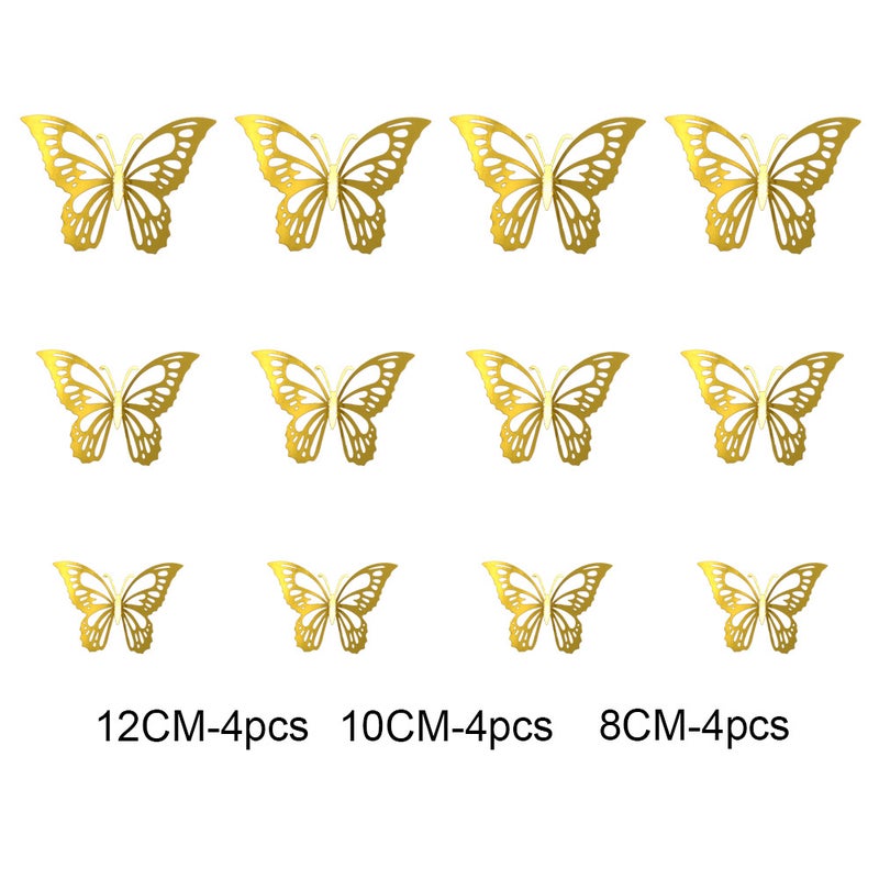12-Pack 3D Metal Texture Stereo Cut Out Butterfly Wall Stickers Wedding Festival Home Decoration - Image 1