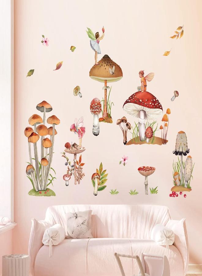 decalmile decalmile Woodland Mushroom Wall Decals Fairy Fall Leaf Wall Stickers Girls Bedroom Living Room Kitchen Wall Door Decor