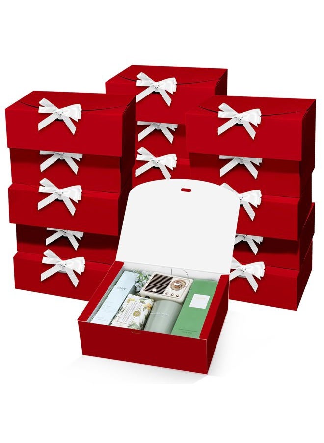 PEKGRIL 15 PCs Gift Boxes with Lids, Red 10X8X4 Inch Gift Boxes, Bridesmaid Proposal Box with Ribbon, Kraft Paper Boxes for Wedding, Packaging, Present, Birthday, Christmas, Party - Image 1