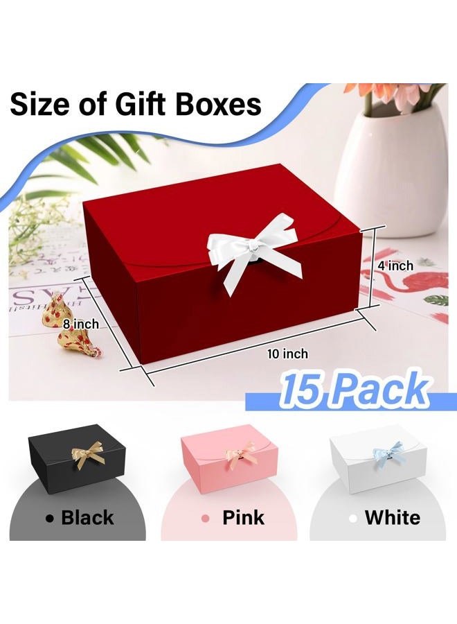 PEKGRIL 15 PCs Gift Boxes with Lids, Red 10X8X4 Inch Gift Boxes, Bridesmaid Proposal Box with Ribbon, Kraft Paper Boxes for Wedding, Packaging, Present, Birthday, Christmas, Party - Image 2