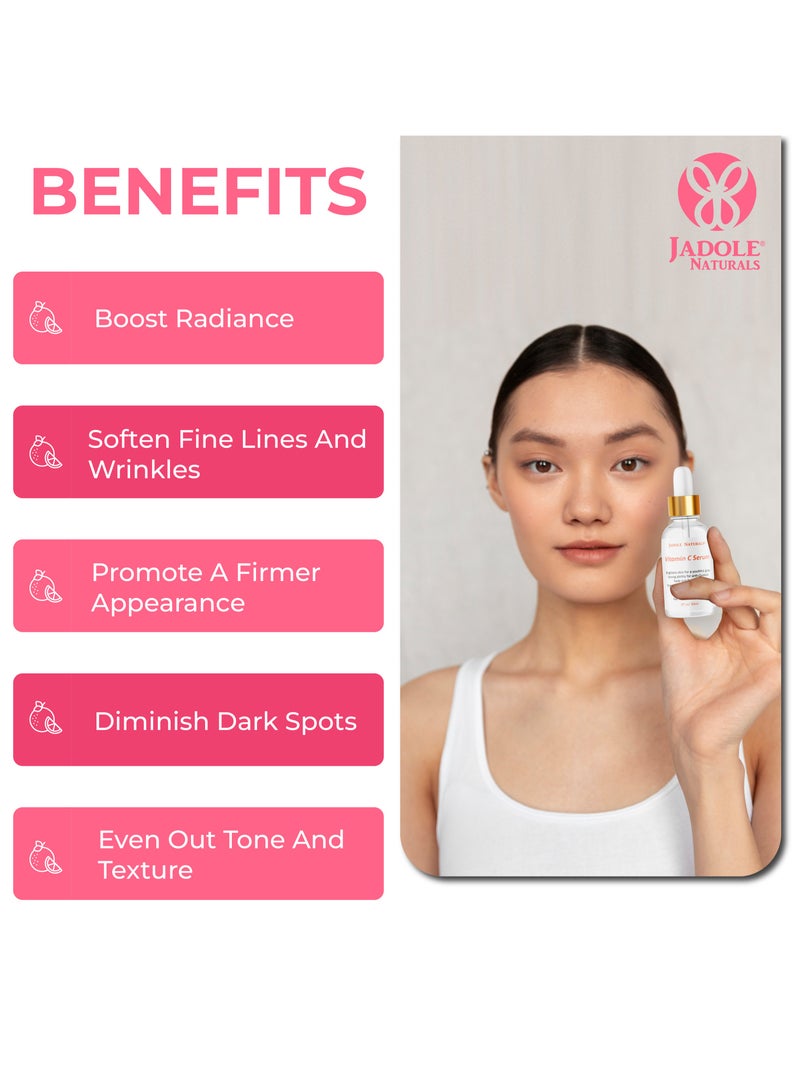Jadole Naturals Vitamin C Face Serum - 30ml, Ethyl Ascorbic Acid & Hyaluronic Acid for Skin Brightening - Image 2