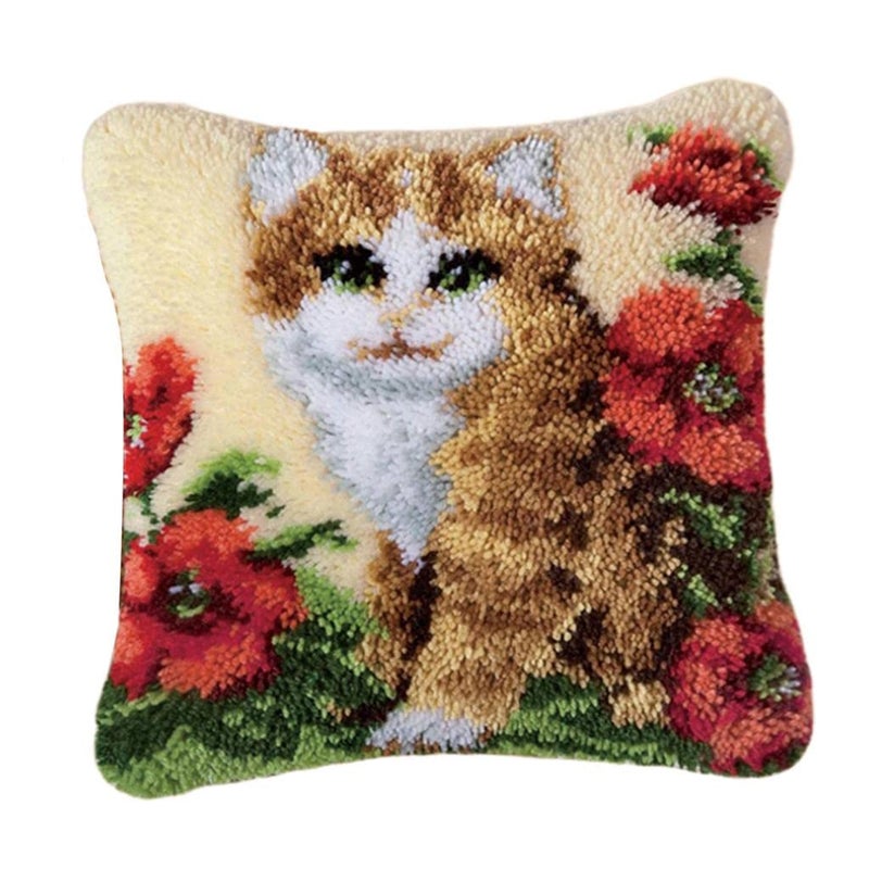 BNF ® Latch Hook Kits Pillow Case Cushion Cover Making Kit 17x17" Cat Crafts | Needlecrafts & Yarn | Rug Making | Latch Hooking | Latch Hooking Kits - Image 1