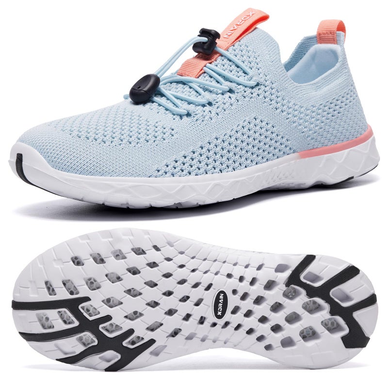 KOLILI Women's Lightweight Water Shoes for Swimming, Quick Drying Water Aerobics Shoe, Arch Support Aqua Shoes for Surfing, Woman Slip on Walking Sneaker for Outdoor Light Blue 8 - Image 1