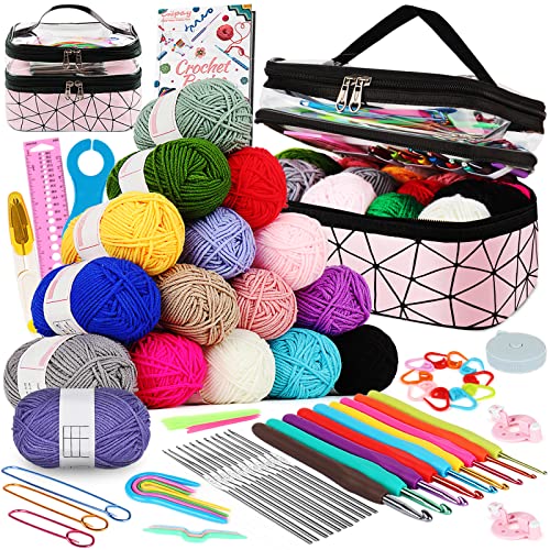 Coopay Crochet Kit for Beginner Adult Kids, 16 Colors Yarn, Portable, Double-Layer Case, Suitable for Kids & Adults - Image 1