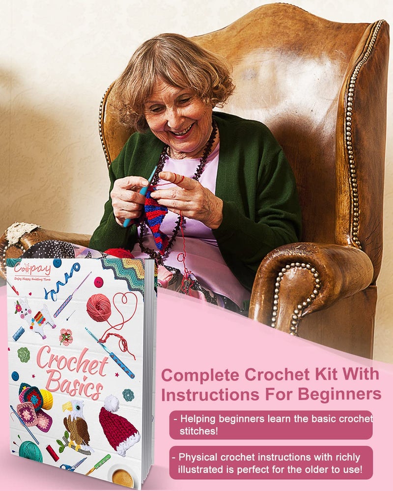 Coopay Crochet Kit for Beginner Adult Kids, 16 Colors Yarn, Portable, Double-Layer Case, Suitable for Kids & Adults - Image 2