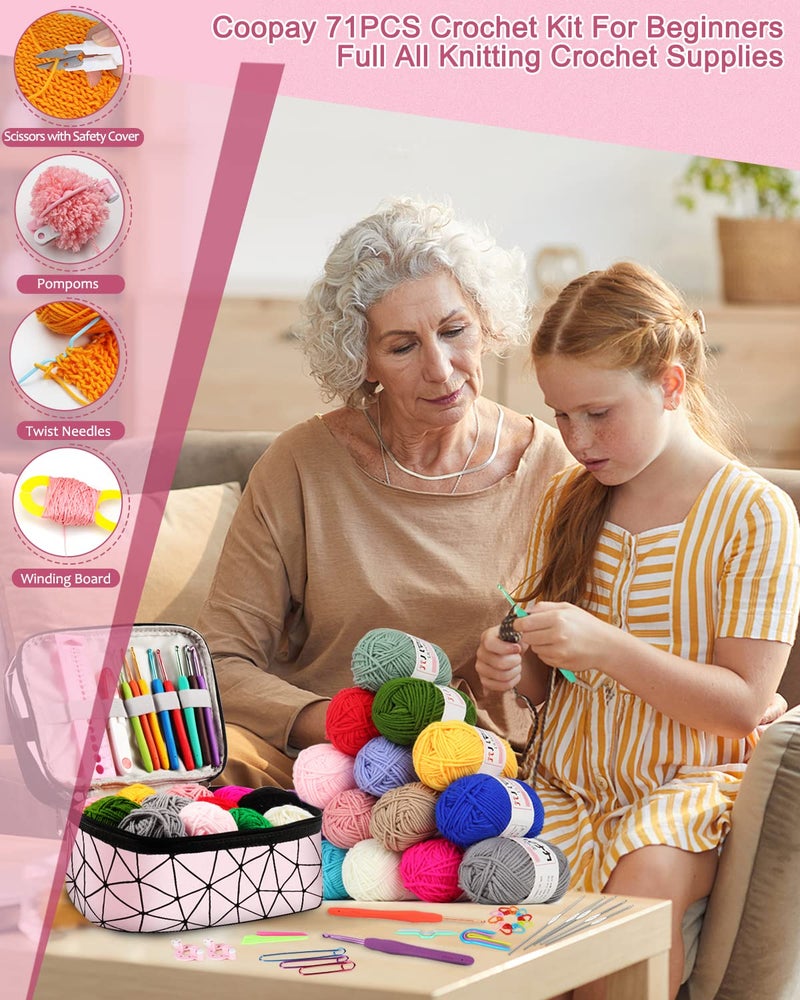 Coopay Crochet Kit for Beginner Adult Kids, 16 Colors Yarn, Portable, Double-Layer Case, Suitable for Kids & Adults - Image 3