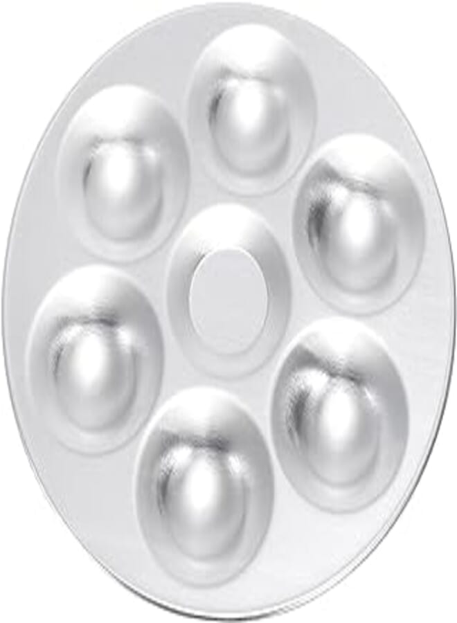 PATIKIL 6 Well Paint Tray Palette, Washable Paint Palette Aluminum Paint Tray Round for Watercolor Painting Art Class Craft DIY Project, Silver