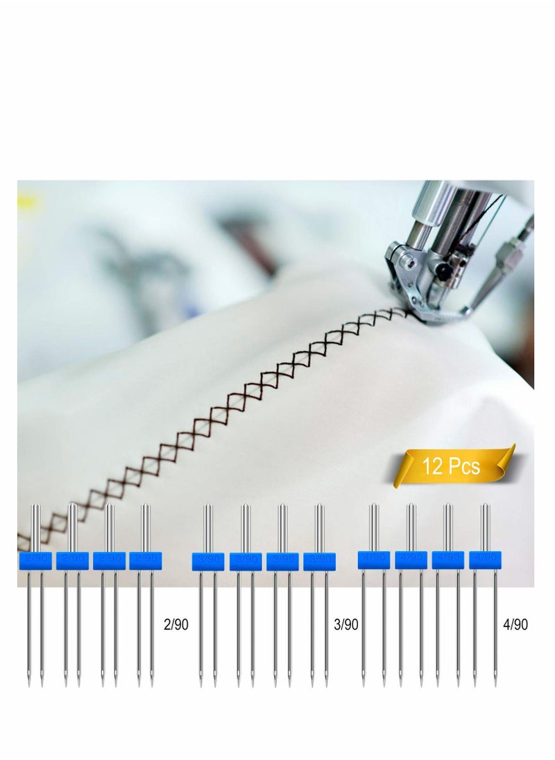 Y&D Sewing Machine Twin Needles Double Stretch Pins for Household Machine, 3 Sizes Mixed 2.0/90, 3.0/90, 4.0/90 (12pcs)  - Image 3