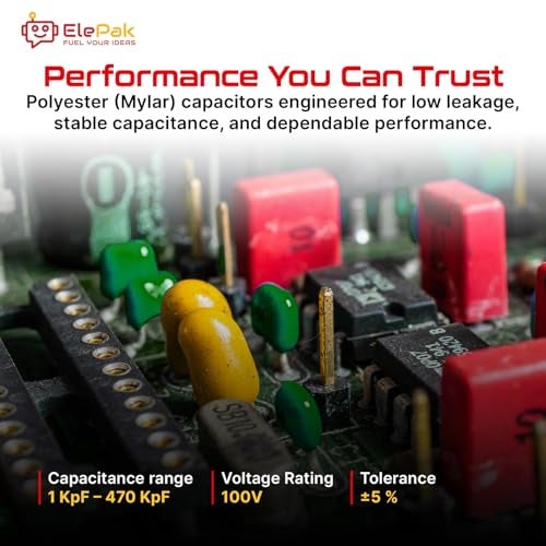 ElePak Polyester Capacitor - (180 Pcs) 1KpF to 0.47µF - 5% Tolerance, Voltage Rating 50V - Electronic Components Kit - Ideal for Energy Storage, Timing Circuits, Power Supplies - Image 3