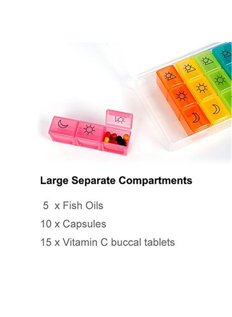 علبة حبوب 7 أيام كبيرة (3 مرات في اليوم) منظم حبوب أسبوعي حاوية حبوب منع الحمل اليومية للحبوب / فيتامين / زيت السمك / المكملات - قوس قزح - Image 5