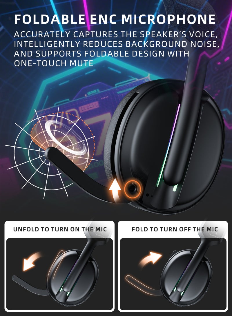 DuneVoyager T2 Wireless Gaming Headset, 2.4GHz USB Gaming Headphones with Bluetooth 5.4, 230g ultra-lightweight, 1000mAh Battery, ENC Noise Canceling Mic, RGB Light, Wireless Headset for PC PS5 PS4 Mac Switch - Image 3