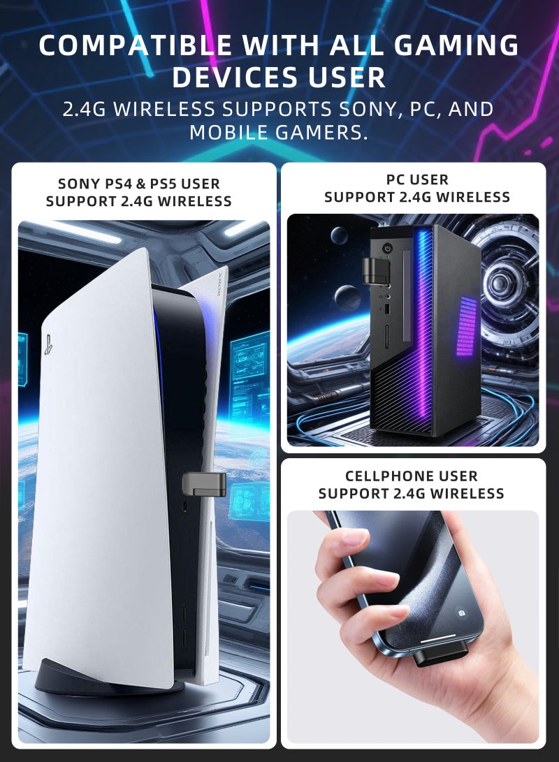 DuneVoyager T2 Wireless Gaming Headset, 2.4GHz USB Gaming Headphones with Bluetooth 5.4, 230g ultra-lightweight, 1000mAh Battery, ENC Noise Canceling Mic, RGB Light, Wireless Headset for PC PS5 PS4 Mac Switch - Image 5