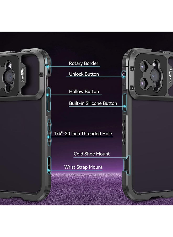 SMALLRIG Renewed - SmallRig Video Rig Cage for iPhone 14 Pro Max with Dual Cold Shoes - Aluminum Mobile Phone Cage for Filmmaking and Live Streaming - Image 2