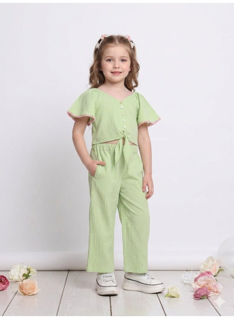 Saka Designs Green Top And Trousers Set For Girls - Image 1