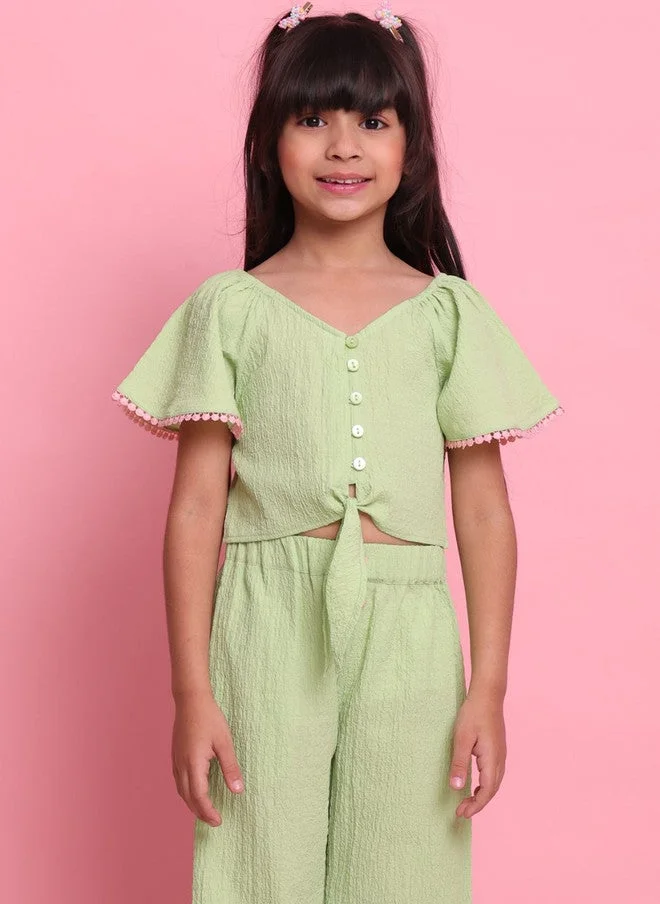 Saka Designs Green Top And Trousers Set For Girls