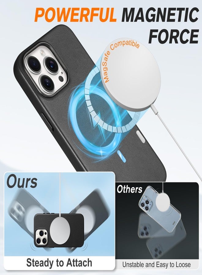 SHIELDON Case for iPhone 15 Pro, Genuine Leather Shockproof Phone case [Slim Fit][Non-Slip][Anti-Scratch] Magnetic Wireless Charging Case with Metal Buttons Compatible with iPhone 15 Pro 6.1” - Black - Image 5