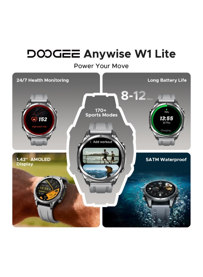 DOOGEE Anywise W1 Smart Watch, AI, Voice Control, GPS and Free Map Material, 18 Days Battery, Fitness Tracker with 170+ Sports Modes, 5 ATM Waterproof for Android and iPhone - Image 2