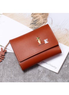 Cute Short Wallet for Women 2022 Fashionable Minimalist Solid Color Tri-fold Fresh And Lovely Design Korean Style PU Leather Brown