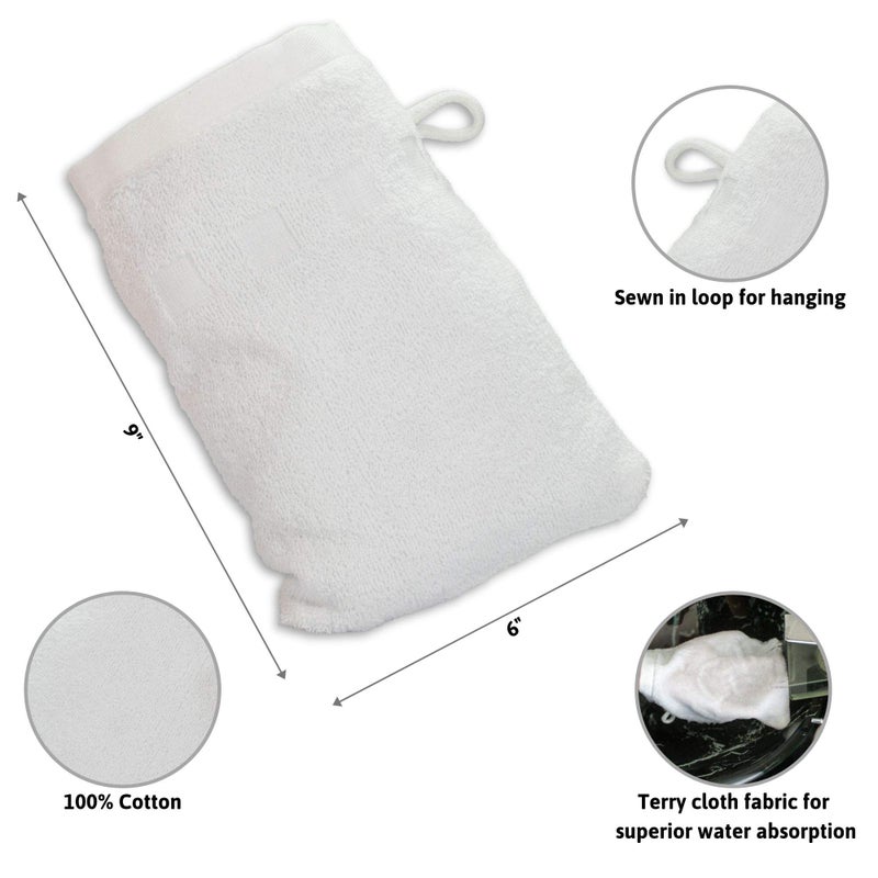 Made Easy Kit قفازات استحمام مجموعة سهلة الاستخدام - عبوة من 6 - (6" × 9") منشفة غسيل على الطراز الأوروبي مع حلقة (بيضاء، 6 × 9 بوصات) - Image 5