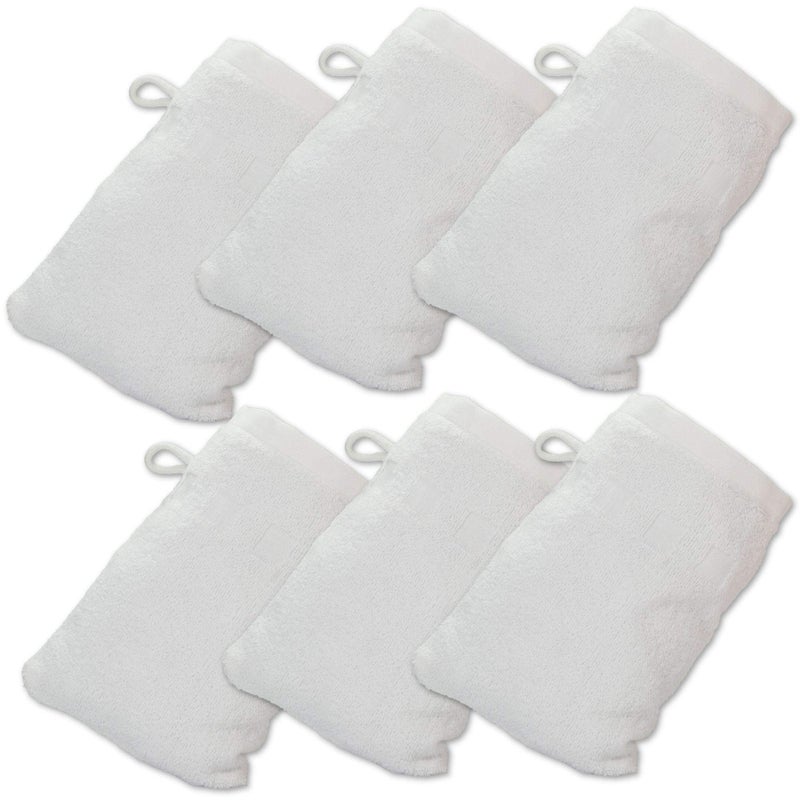 Made Easy Kit قفازات استحمام مجموعة سهلة الاستخدام - عبوة من 6 - (6" × 9") منشفة غسيل على الطراز الأوروبي مع حلقة (بيضاء، 6 × 9 بوصات) - Image 1