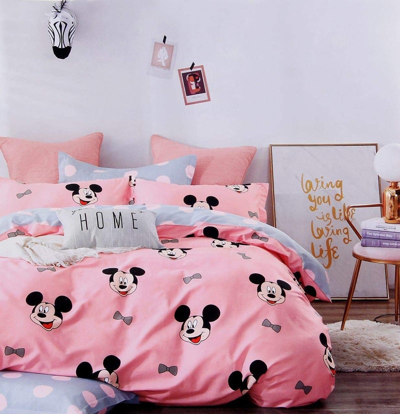 PRISCILLA 200 GSM 400 TC Kids Glace Cotton Reversible Cartoon Printed Double Bed King Size Comforter With Matching Bedsheet 90 * 100 With 2 Pillow Covers Set Of 4 Pieces (Design 20),Multicolour - Image 1