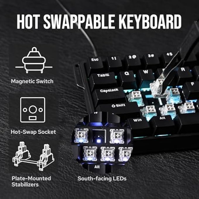 AULA WIN68 HE MAGNETIC KEYBOARD WITH ADJUSTABLE ACTUATION, HALL EFFECT KEYBOARD WITH 0.3MS LATENCY, 65% WIRED COMPACT KEYBOARD, 8000 HZ POLLING RATE, HOT-SWAP (BLACK) - Image 3