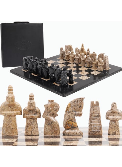 Radicaln 15-Inch Handmade Marble Chess Set with Storage Box – Black & Coral Antique Design, 2 Player Game for Adults, 1 Chess Board & 32 Pieces