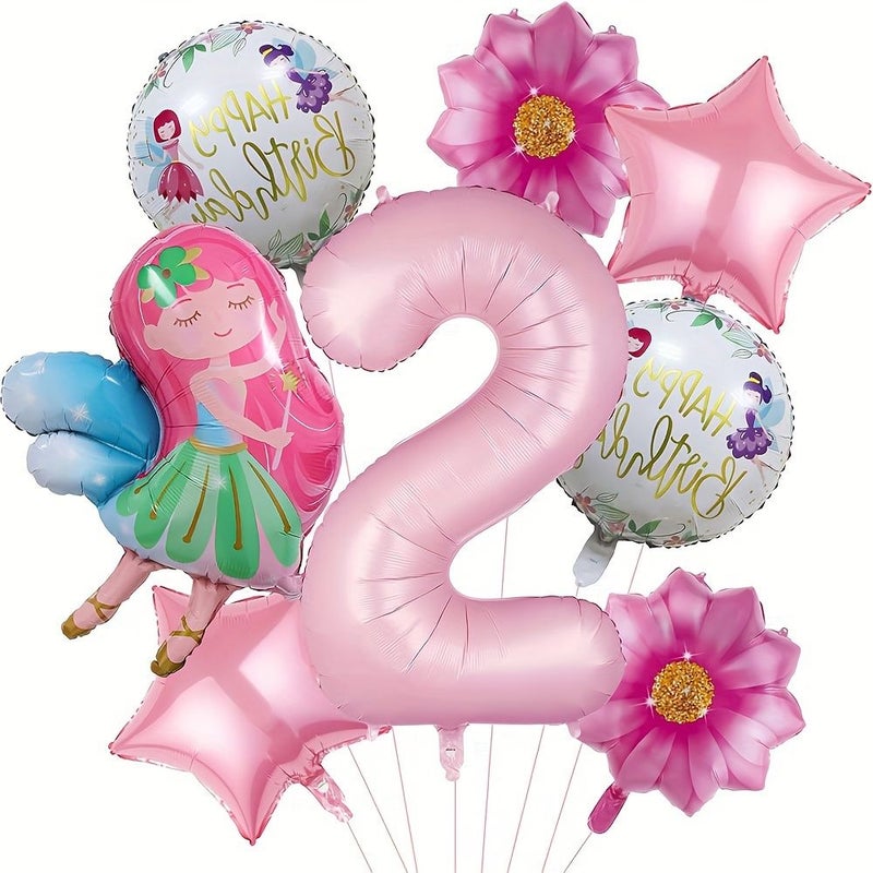 8pcs Pink Flower Fairy Number 8 Balloon Set Floral Birthday Decoration Party Supplies Shower Flower Theme Decor - Image 2
