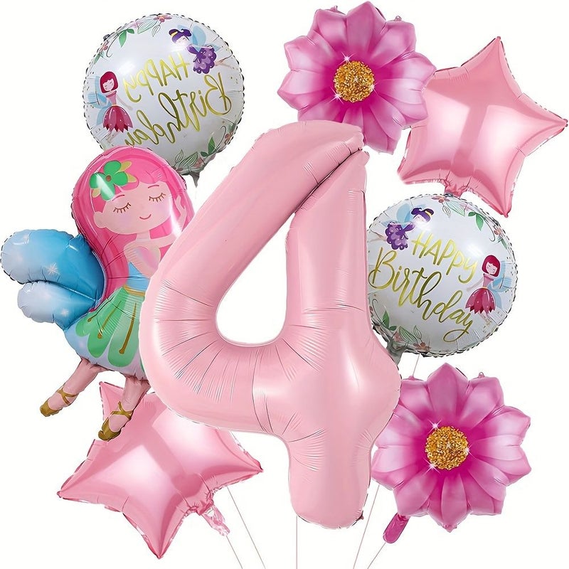 8pcs Pink Flower Fairy Number 8 Balloon Set Floral Birthday Decoration Party Supplies Shower Flower Theme Decor - Image 5