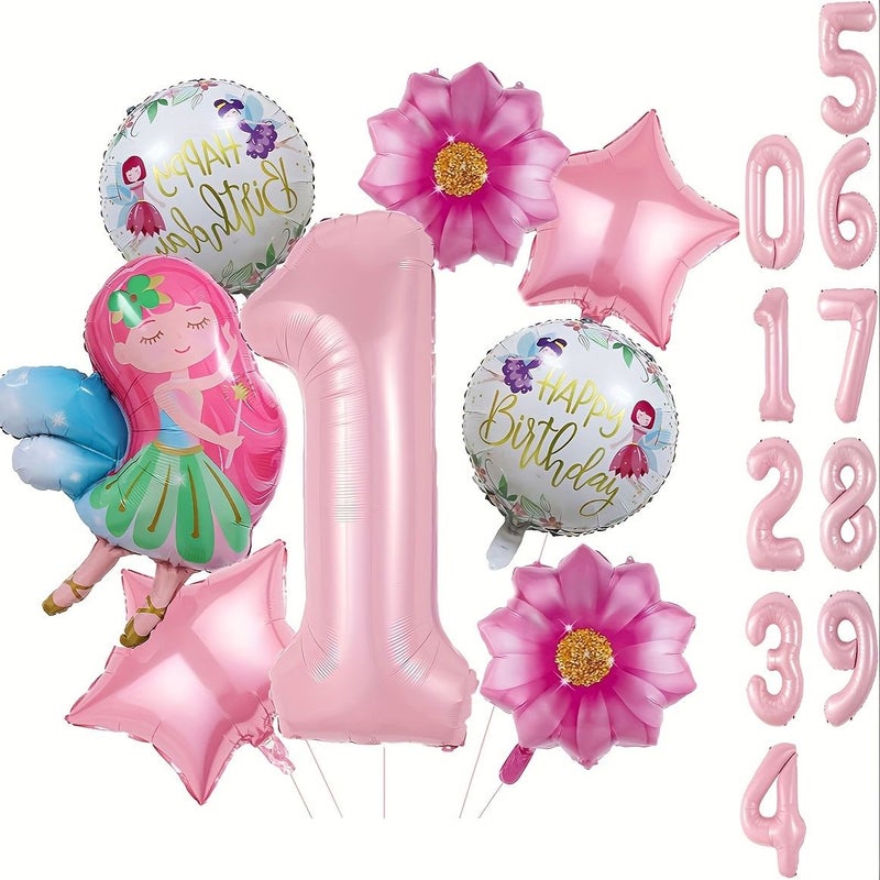 8pcs Pink Flower Fairy Number 8 Balloon Set Floral Birthday Decoration Party Supplies Shower Flower Theme Decor - Image 1