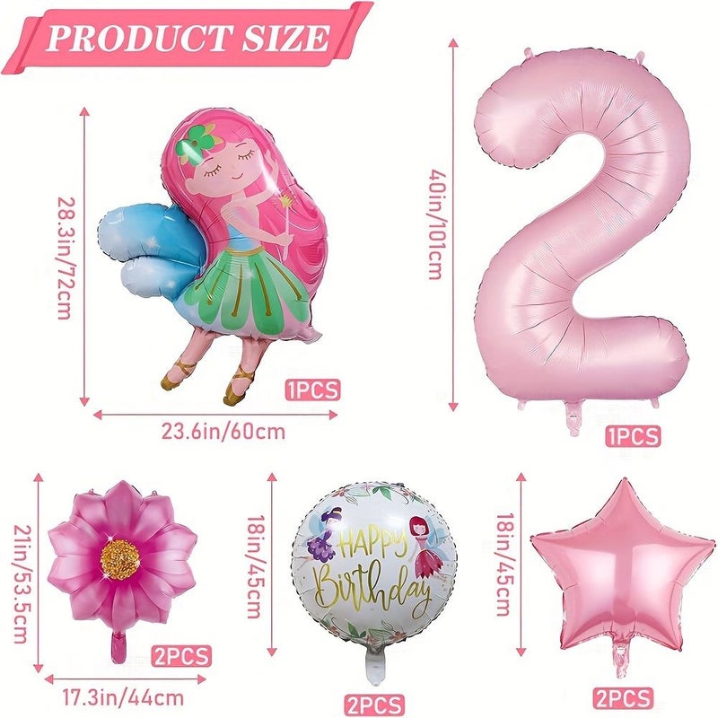 8pcs Pink Flower Fairy Number 8 Balloon Set Floral Birthday Decoration Party Supplies Shower Flower Theme Decor - Image 3
