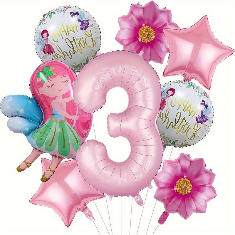 8pcs Pink Flower Fairy Number 8 Balloon Set Floral Birthday Decoration Party Supplies Shower Flower Theme Decor - Image 4