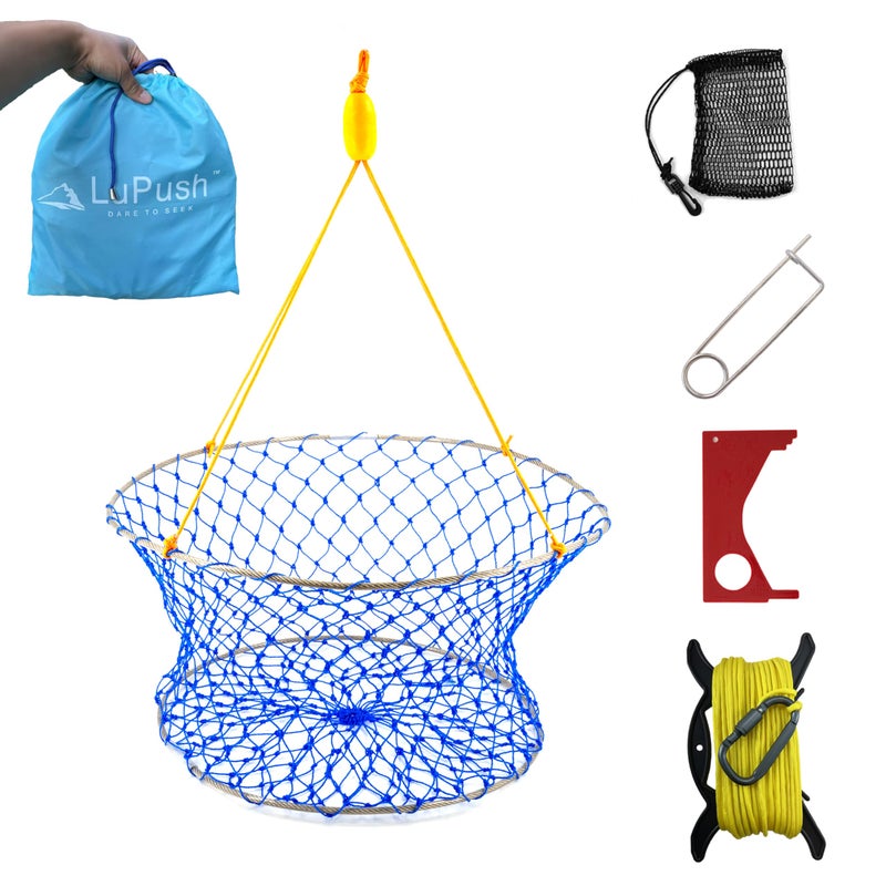 LUPUSH Crab Ring Trap Collapsible Crab Net with 100ft Rope Bait Bag Clip Ruler 6 Pieces Portable Crab Trap for Easy Storage Durable Grid Design for Dock Pier Crabbing - Image 2