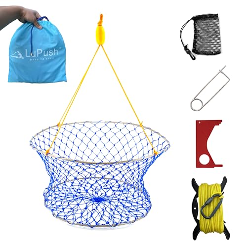LUPUSH Crab Ring Trap Collapsible Crab Net with 100ft Rope Bait Bag Clip Ruler 6 Pieces Portable Crab Trap for Easy Storage Durable Grid Design for Dock Pier Crabbing - Image 1