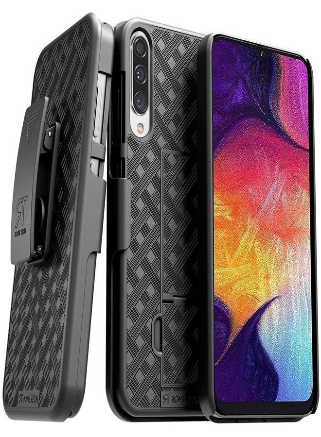 ROME TECH Designed for Samsung Galaxy A50 Case with Belt Clip Holster - Kickstand Cover Phone Case - Black - Image 1