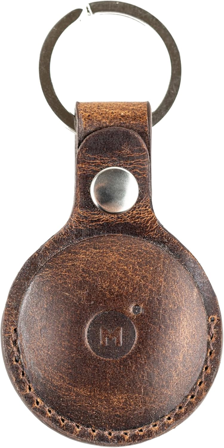 Moonster AirTag Holder Leather Key Ring – 100% Genuine Buffalo Leather Case with Reinforced Stitching - Image 1