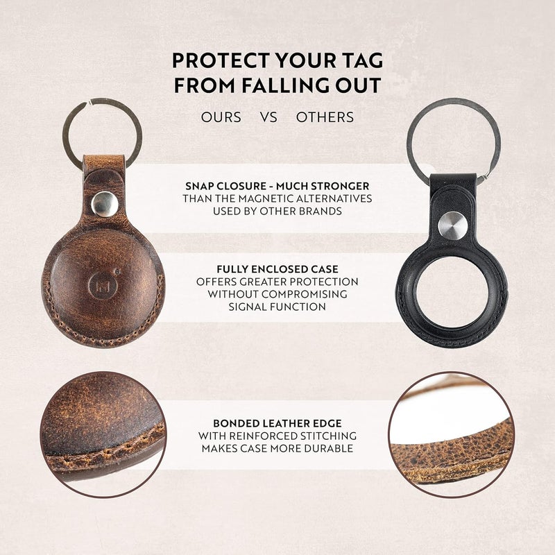 Moonster AirTag Holder Leather Key Ring – 100% Genuine Buffalo Leather Case with Reinforced Stitching - Image 4