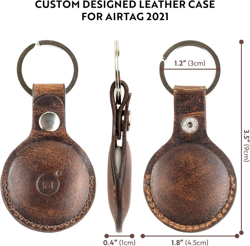 Moonster AirTag Holder Leather Key Ring – 100% Genuine Buffalo Leather Case with Reinforced Stitching - Image 3