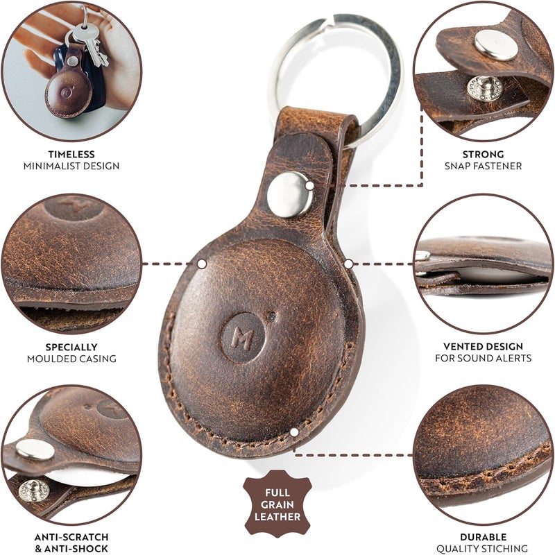 Moonster AirTag Holder Leather Key Ring – 100% Genuine Buffalo Leather Case with Reinforced Stitching - Image 2
