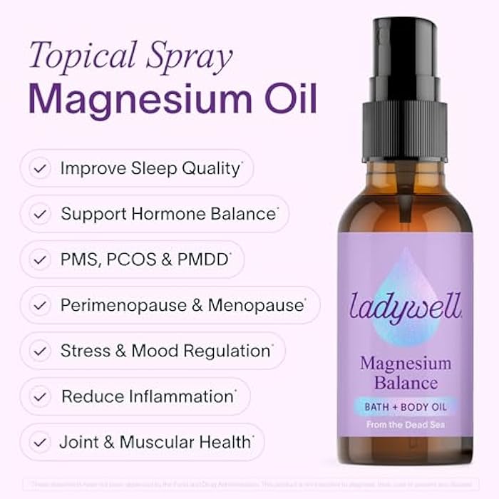 Ladywell Topical Magnesium Oil Spray | Mood, Cycle & Stress Support | PMS, PCOS, Fertility, Menopause, Hormone Balance, Cramps | Pure Magnesium Chloride, Science-Backed | Rapid Skin Absorption - Image 2