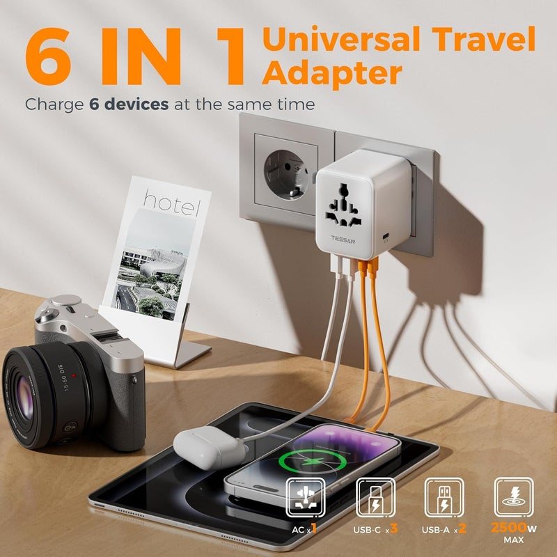 TESSAN Universal Adapter, Worldwide Travel Plug Adaptor with 2 USB A and 3 USB C, International Travel Adapter for EU, UK, USA, AU, Power Socket Charger for Multi Countries - Image 2