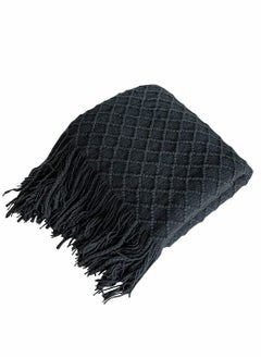 Y&D Blanket, Acrylic Knitted Throw Lightweight and Soft Cozy Decorative Woven Blanket with Tassels for Travel, Couch, Bed, Sofa, Available All Year Round (51 x 67 Inch, Dark Grey)  - Image 1