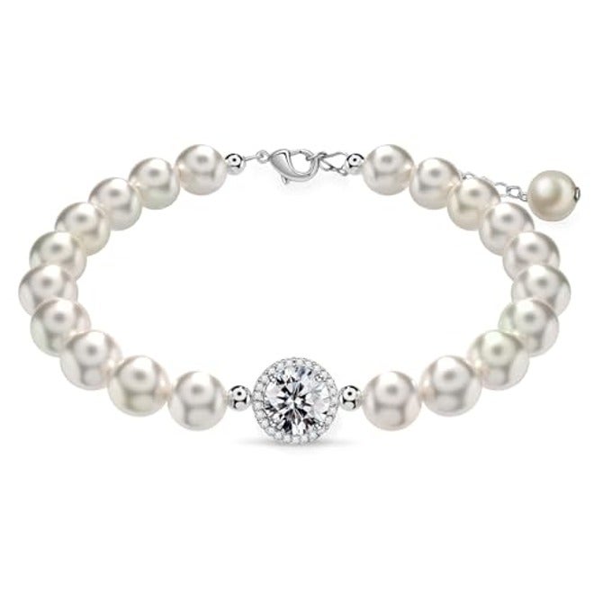 2CT Moissanite Pearl Bracelet for Women | 18K Gold Plated | Adjustable Freshwater Pearl Tennis Bracelet