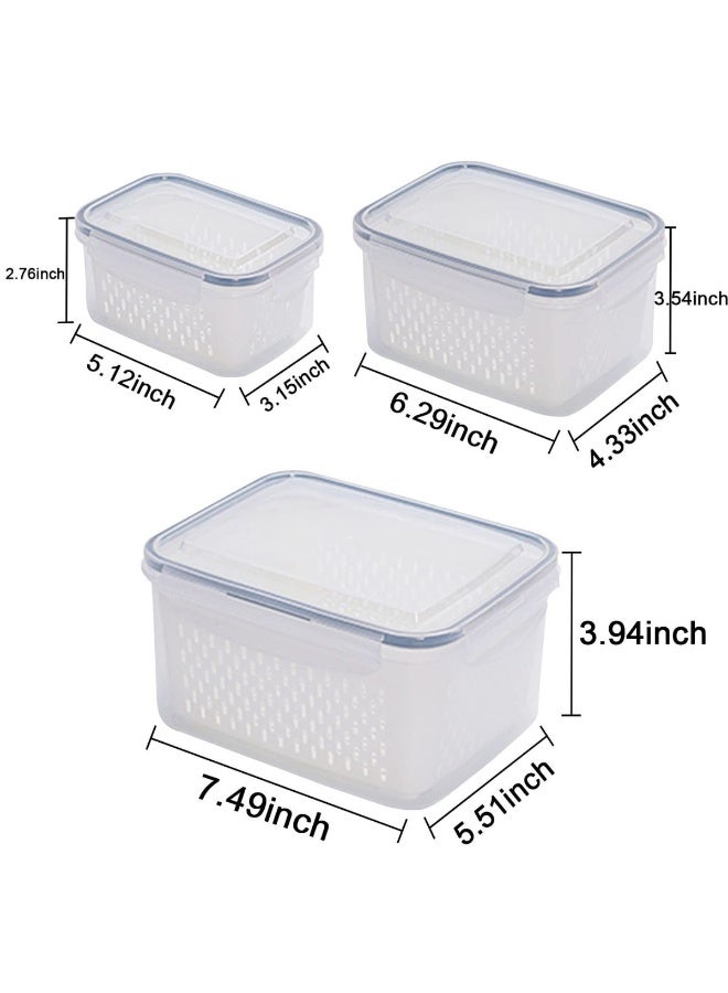 HOMESTAR 3-Pack Fridge Storage Containers with Strainer & Airtight Lids – BPA-Free Plastic Produce Keepers for Veggies Fruit Meat – 850/1750/3300 ml - Image 5