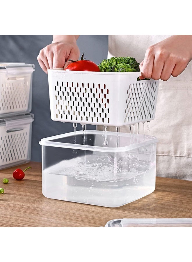 HOMESTAR 3-Pack Fridge Storage Containers with Strainer & Airtight Lids – BPA-Free Plastic Produce Keepers for Veggies Fruit Meat – 850/1750/3300 ml - Image 3