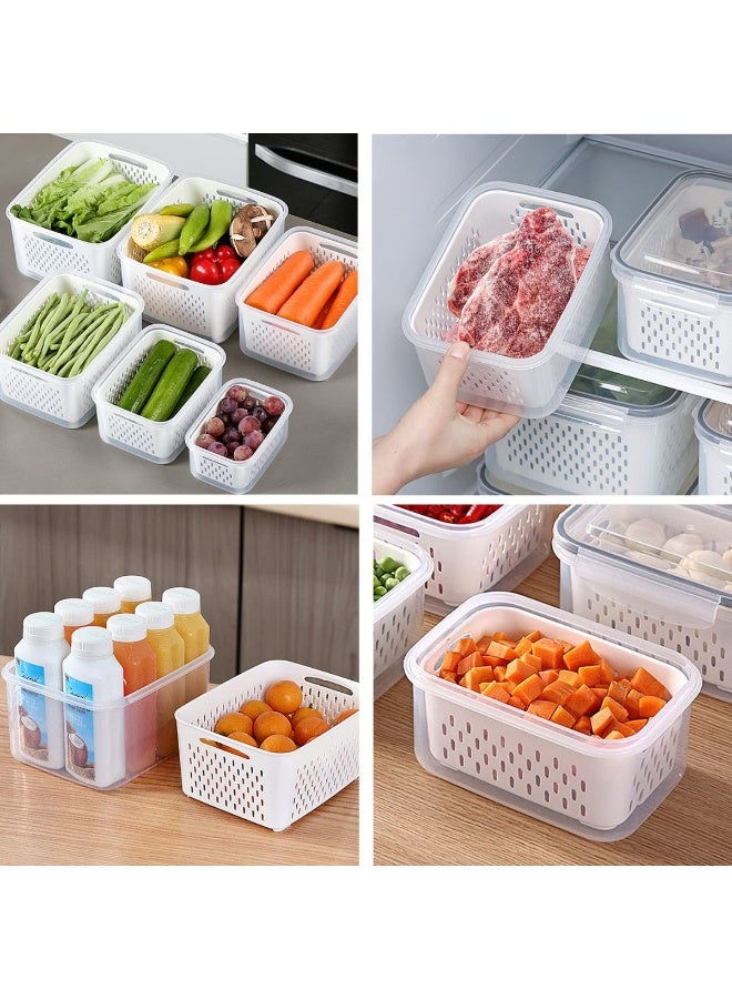 HOMESTAR 3-Pack Fridge Storage Containers with Strainer & Airtight Lids – BPA-Free Plastic Produce Keepers for Veggies Fruit Meat – 850/1750/3300 ml - Image 4