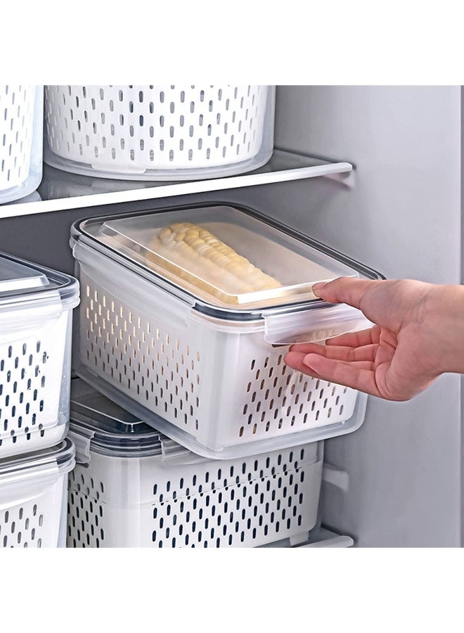 HOMESTAR 3-Pack Fridge Storage Containers with Strainer & Airtight Lids – BPA-Free Plastic Produce Keepers for Veggies Fruit Meat – 850/1750/3300 ml - Image 2
