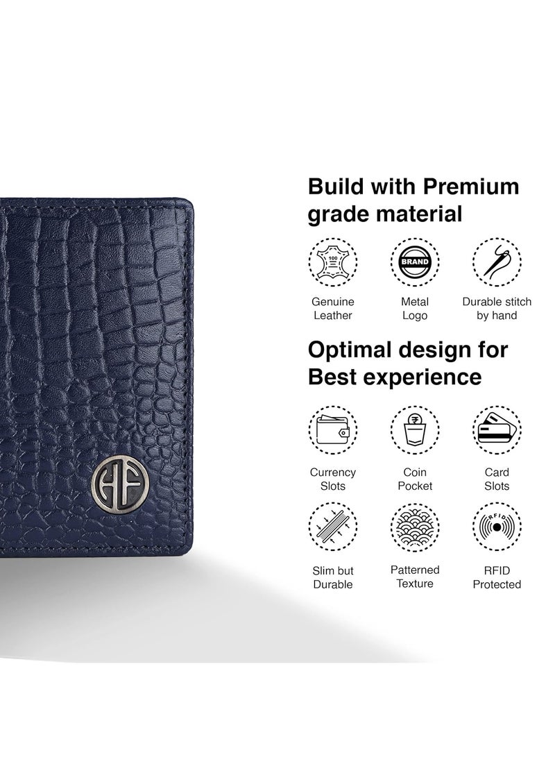  هاموندز فلاي كاتشر محفظة جلدية أصلية للرجال محفظة نقود جلدية محمية بتقنية  متطورة  ثنائية الطية 4 فتحات للبطاقات وجيب للعملات المعدنية و جيوب مخفية  كروك بلو - Image 3