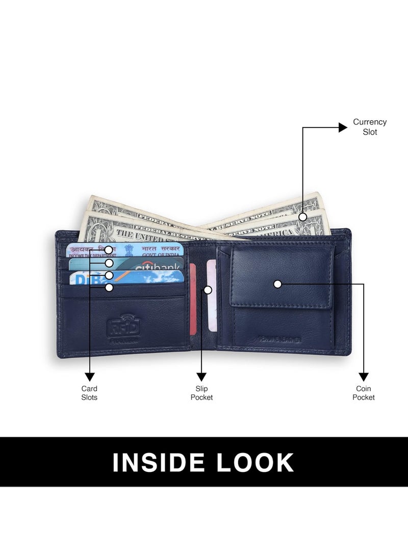 هاموندز فلاي كاتشر محفظة جلدية أصلية للرجال محفظة نقود جلدية محمية بتقنية  متطورة  ثنائية الطية 4 فتحات للبطاقات وجيب للعملات المعدنية و جيوب مخفية  كروك بلو - Image 4