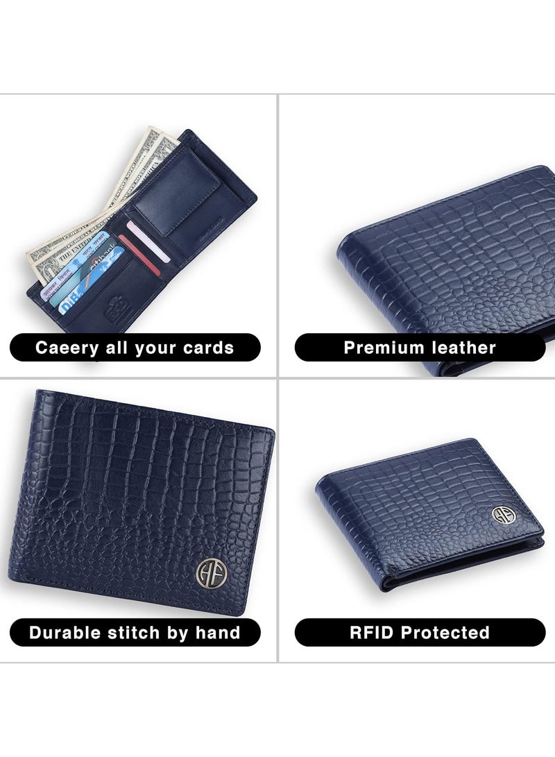  هاموندز فلاي كاتشر محفظة جلدية أصلية للرجال محفظة نقود جلدية محمية بتقنية  متطورة  ثنائية الطية 4 فتحات للبطاقات وجيب للعملات المعدنية و جيوب مخفية  كروك بلو - Image 5